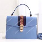 Gucci Sylvie Medium Top Handle Bag Light Blue Leather