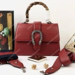 Gucci Dionysus Medium Grainy Leather Bamboo Top Handle Bag Red
