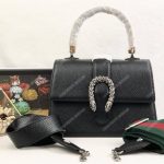 Gucci Dionysus Medium Grainy Leather Bamboo Top Handle Bag Black