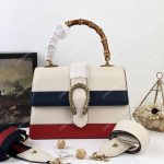 Gucci Dionysus Medium Smooth Leather Bamboo Top Handle Bag White/Blue/Red