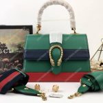 Gucci Dionysus Medium Smooth Leather Bamboo Top Handle Bag Green/Blue/Red