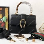 Gucci Dionysus Medium Smooth Leather Bamboo Top Handle Bag Black