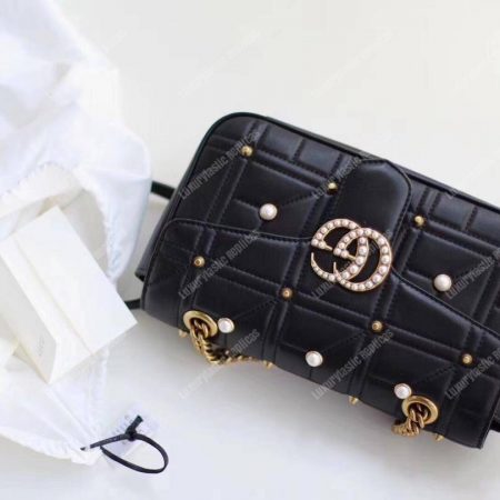 Gucci GG Marmont Small Matelassé Shoulder Bag With Pearls Black - Image 3