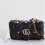 Gucci GG Marmont Small Matelassé Shoulder Bag With Pearls Black