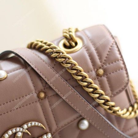 Gucci GG Marmont Small Matelassé Shoulder Bag With Pearls Dusty Pink - Image 3