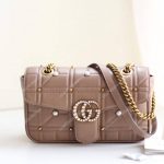 Gucci GG Marmont Small Matelassé Shoulder Bag With Pearls Dusty Pink