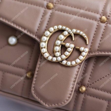 Gucci GG Marmont Small Matelassé Shoulder Bag With Pearls Dusty Pink - Image 4