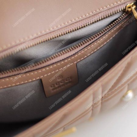 Gucci GG Marmont Small Matelassé Shoulder Bag With Pearls Dusty Pink - Image 6