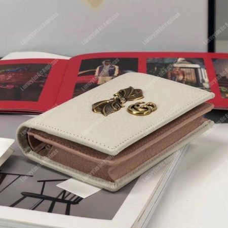 Gucci Leather Zip Wallet With Bow White - Image 4