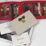 Gucci Leather Card Case Wallet With Bow White