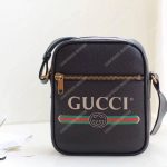 Gucci Print Messenger Bag Black Leather