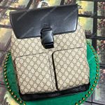 Gucci GG Supreme Backpack Black Leather Double Pocket