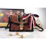 Gucci Sylvie GG Velvet Small Shoulder Bag Brown