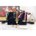 Gucci Sylvie Velvet Small Shoulder Bag Black