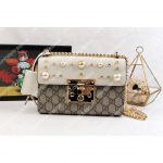 Gucci GG Supreme Padlock Shoulder Bag White With Pearls