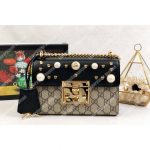 Gucci GG Supreme Padlock Shoulder Bag Black With Pearls