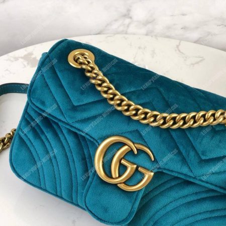 Gucci GG Marmont Velvet Shoulder Bag Blue - Image 3