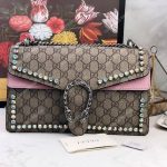 Gucci Beige Pink GG Supreme Coated Canvas Crystal Small Dionysus Shoulder Bag