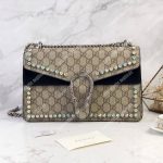 Gucci Beige Black GG Supreme Coated Canvas Crystal Small Dionysus Shoulder Bag