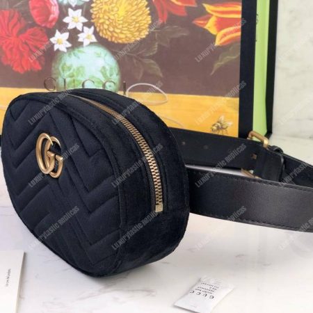 Gucci GG Marmont Matelassé Velvet Belt Bag Black - Image 3