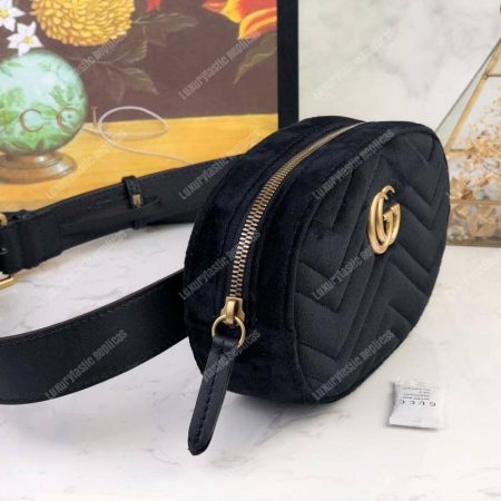 Gucci GG Marmont Matelassé Velvet Belt Bag Black - Image 4