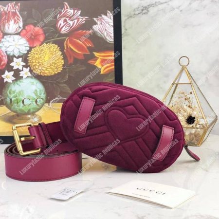 Gucci GG Marmont Matelassé Velvet Belt Bag Fuchsia - Image 5