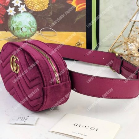 Gucci GG Marmont Matelassé Velvet Belt Bag Fuchsia - Image 4