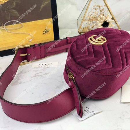 Gucci GG Marmont Matelassé Velvet Belt Bag Fuchsia - Image 3