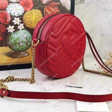 Gucci GG Marmont Mini Round Shoulder Bag Hibiscus Red - Image 3