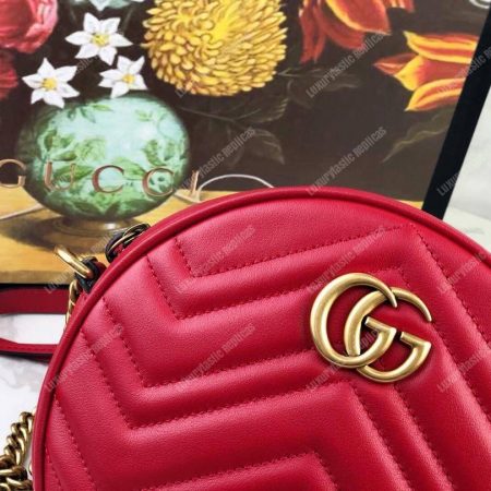 Gucci GG Marmont Mini Round Shoulder Bag Hibiscus Red - Image 5