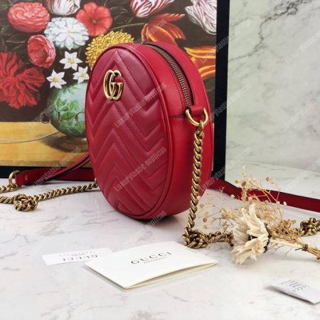 Gucci GG Marmont Mini Round Shoulder Bag Hibiscus Red - Image 4