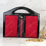 Gucci Red Suede Ophidia Medium Top Handle Tote Bag
