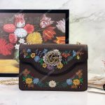 Gucci Embroidered Small Shoulder Bag Leather Brown