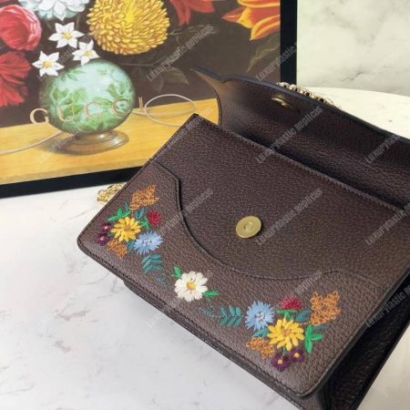 Gucci Embroidered Small Shoulder Bag Leather Brown - Image 4