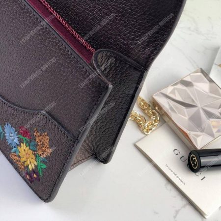 Gucci Embroidered Small Shoulder Bag Leather Brown - Image 7