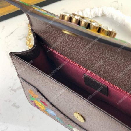 Gucci Embroidered Small Shoulder Bag Leather Brown - Image 6