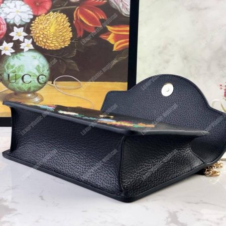 Gucci Embroidered Small Shoulder Bag Leather Black - Image 6