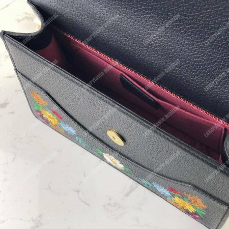 Gucci Embroidered Small Shoulder Bag Leather Black - Image 3