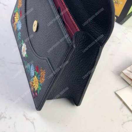 Gucci Embroidered Small Shoulder Bag Leather Black - Image 4