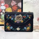 Gucci Embroidered Small Shoulder Bag Leather Black