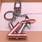 LV Twist Bag Charm Monogram Flower Silver Pink