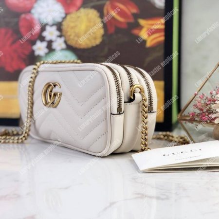 Gucci GG Marmont Mini Chain Bag 3 Zips White - Image 6