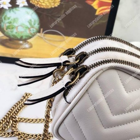 Gucci GG Marmont Mini Chain Bag 3 Zips White - Image 9