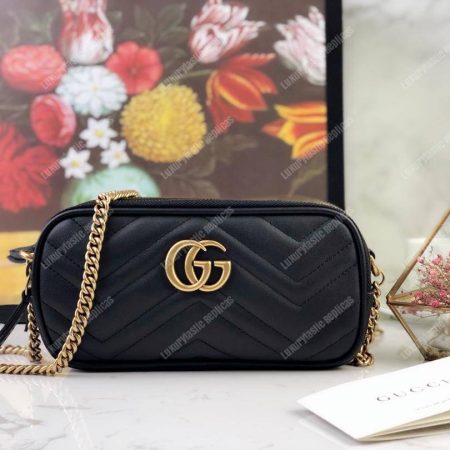 Gucci GG Marmont Mini Chain Bag 3 Zips Black - Image 5