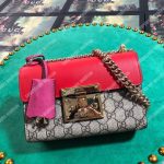 Gucci Padlock Small GG Supreme Canvas Shoulder Bag Red/Fuchsia