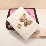 Gucci GG Marmont Card Case Wallet With Butterfly White