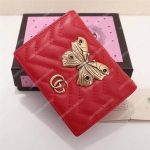 Gucci GG Marmont Card Case Wallet With Butterfly Red