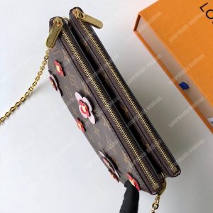 LV Pochette Double Zip Monogram Canvas Pink Blooming Flowers - Image 3