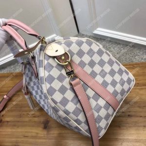 LV Speedy Bandouliere 30 Damier Azur Canvas Rose Ballerine Pink - Image 3