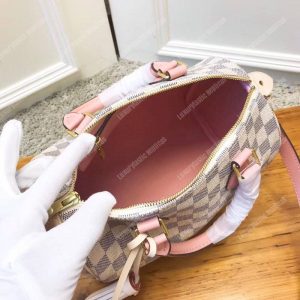 LV Speedy Bandouliere 25 Damier Azur Canvas Rose Ballerine Pink - Image 4
